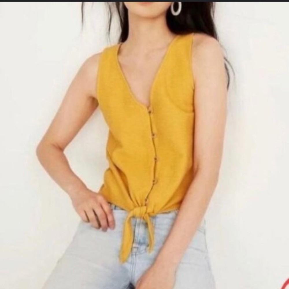 Madewell Yellow Ribbed Tie Front Blouse